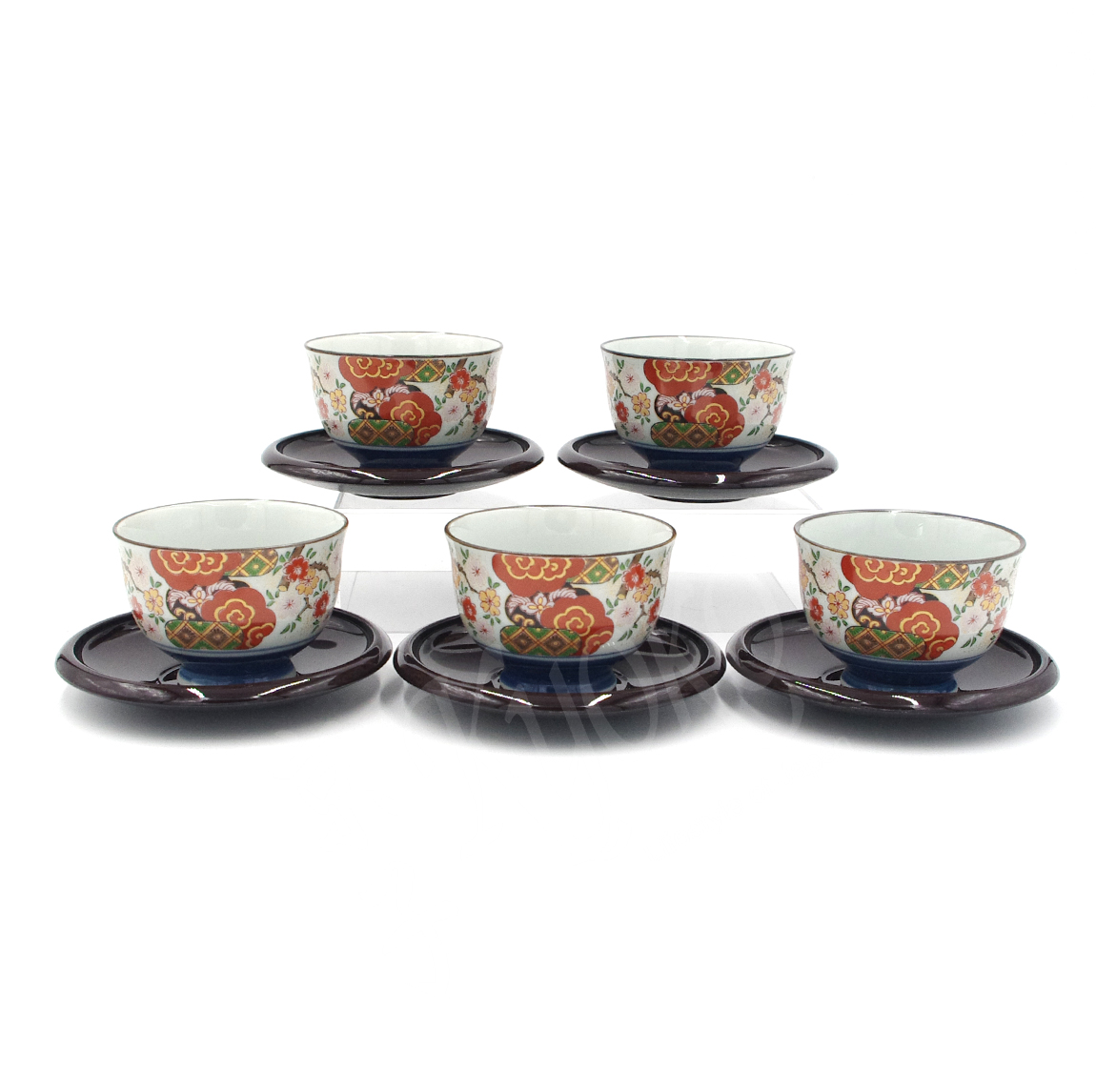 10-266: 5 Teecups mit Untersetzer, Nishiki Heian