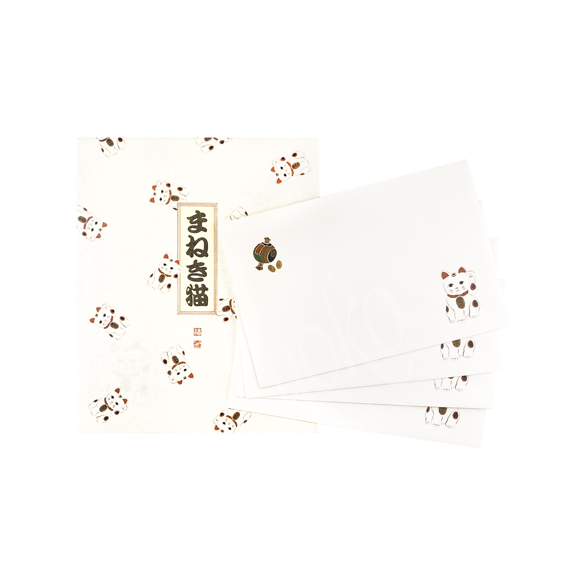 65-622: kl. Briefpapier-Set Maneki Neko,18;4, 14 x 17cm