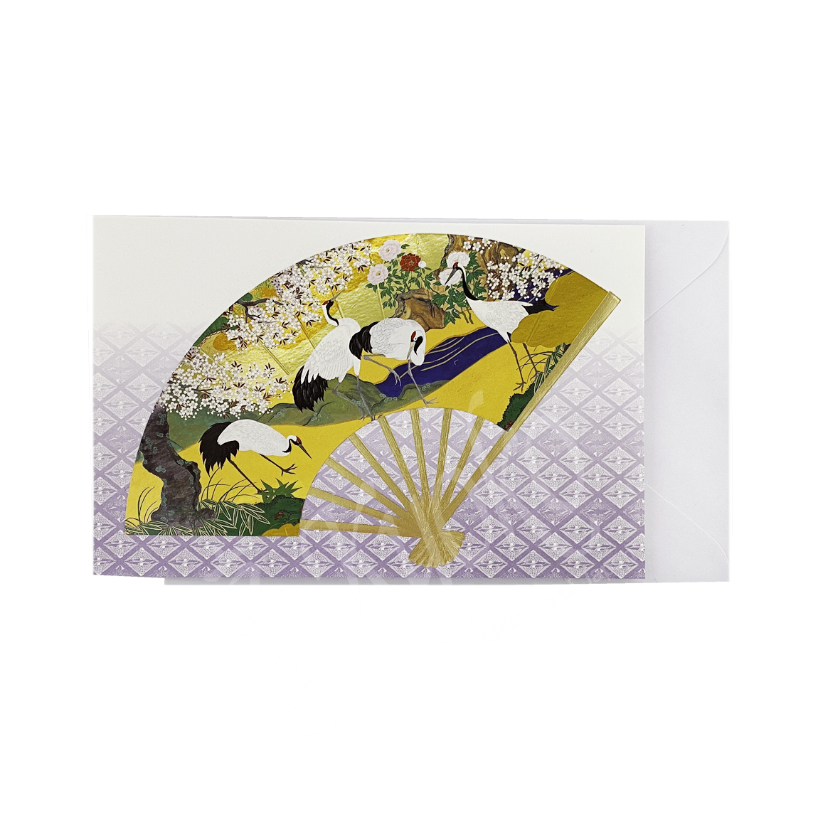 65-604: Briefkarte 4 Kraniche auf Fächer, 11,5x17,8 cm