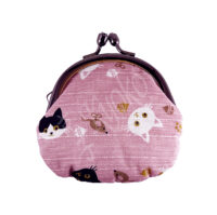 66-134: Münzbörse Neko, pink, BW, 9,5x9 cm
