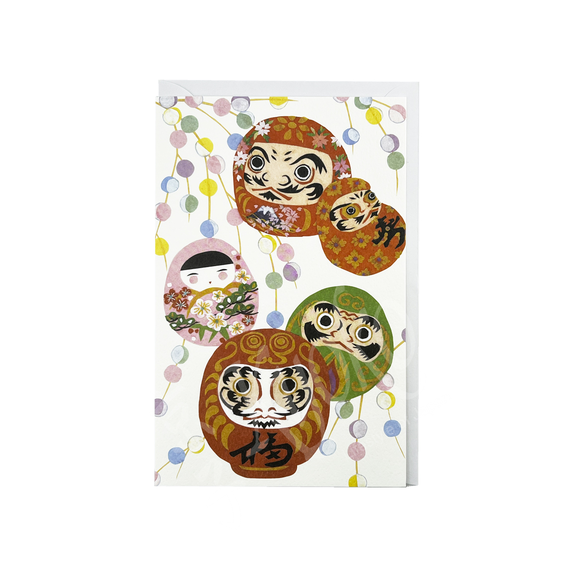 65-314: Briefkarte 5 bunte Daruma 11,5x16,5 cm