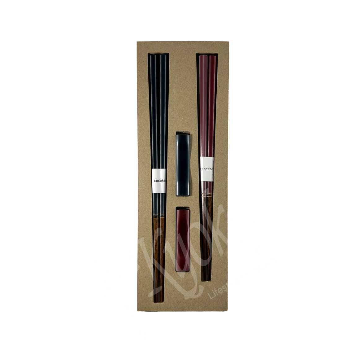 22-121: 2:2 Hashi-Set, Holzstäbchen und -stäbchenbank lackiert – Bild 2