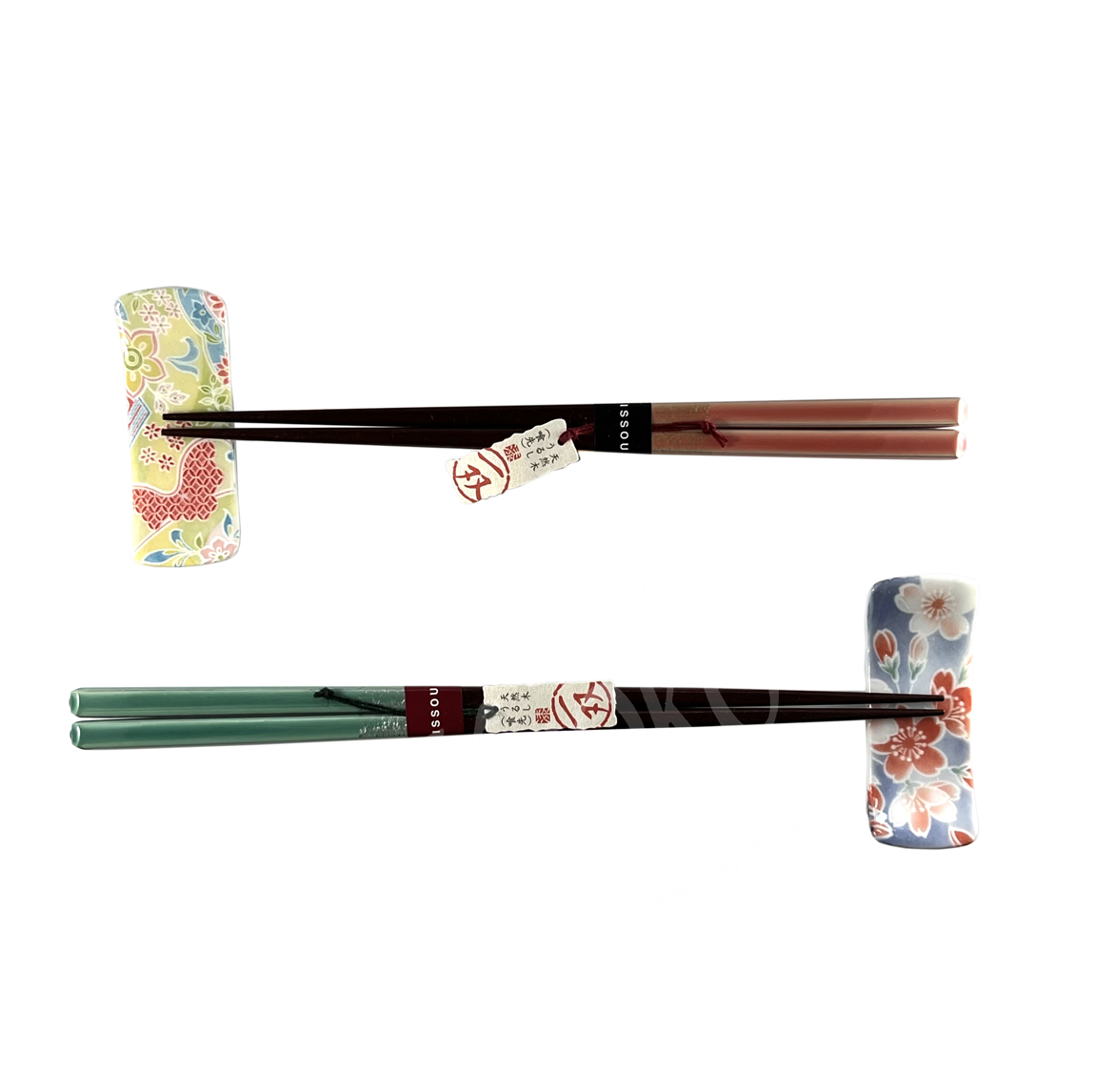 22-123: 2:2 Hashi-Set Pair, Holzstäbchen lackiert, Keramik Stäbchenbank – Bild 4
